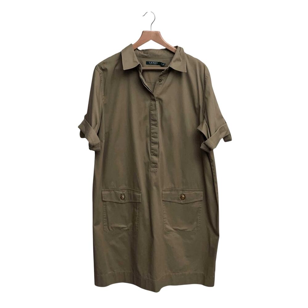 Lauren Ralph Lauren Shirt Dress Plus 2X Khaki Oversized Cotton Casual Neutral
